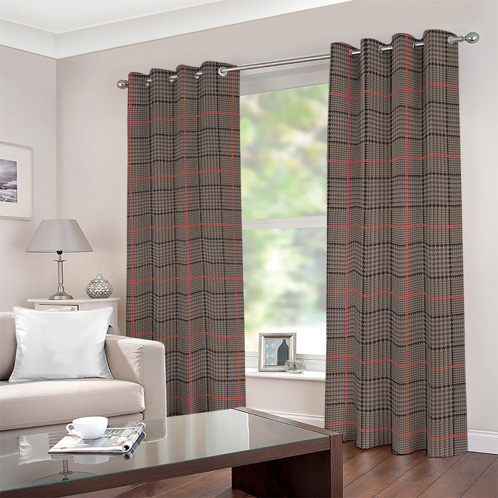 Brown Prince of Wales Check Print Blackout Grommet Curtains