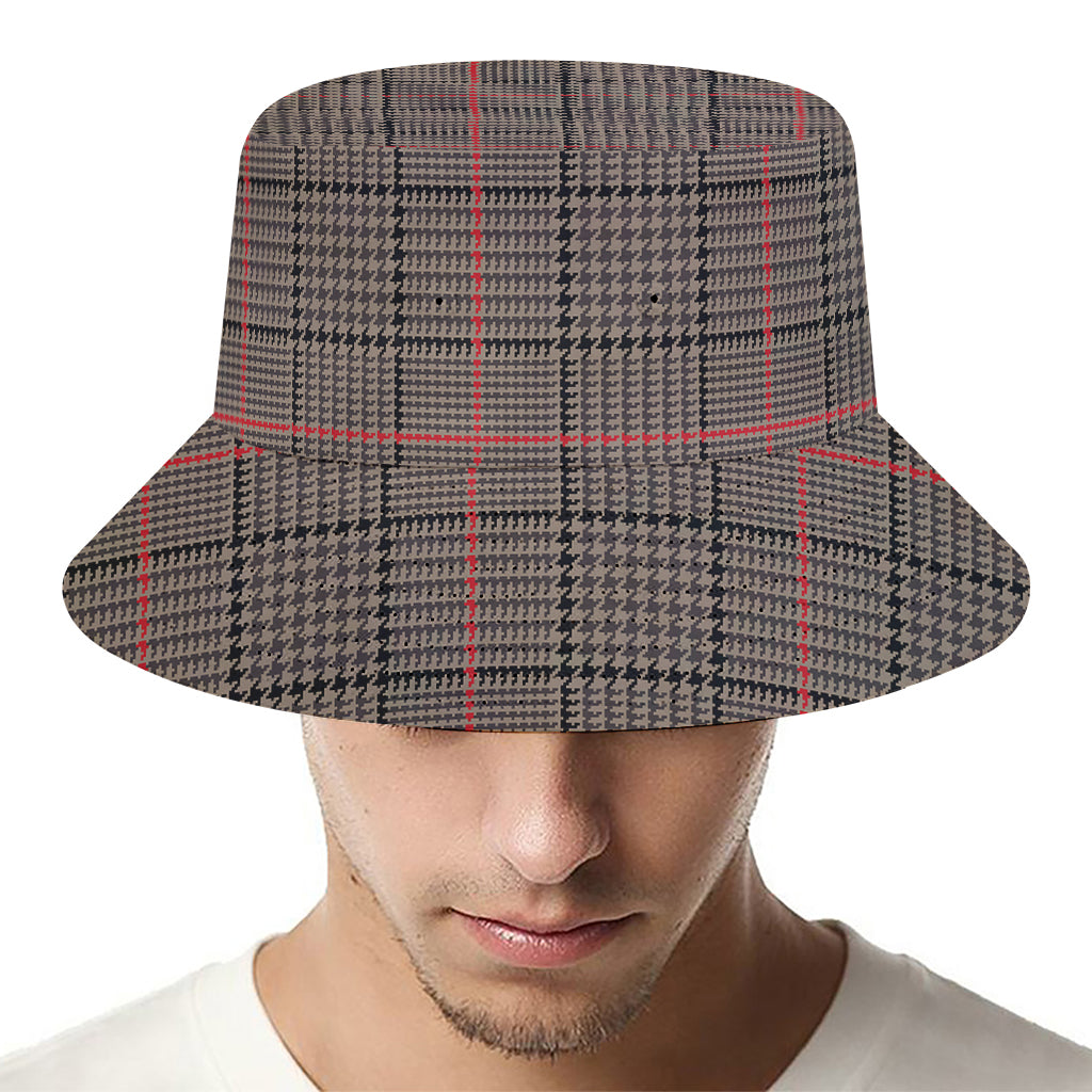 Brown Prince of Wales Check Print Bucket Hat