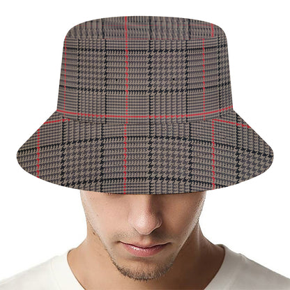 Brown Prince of Wales Check Print Bucket Hat