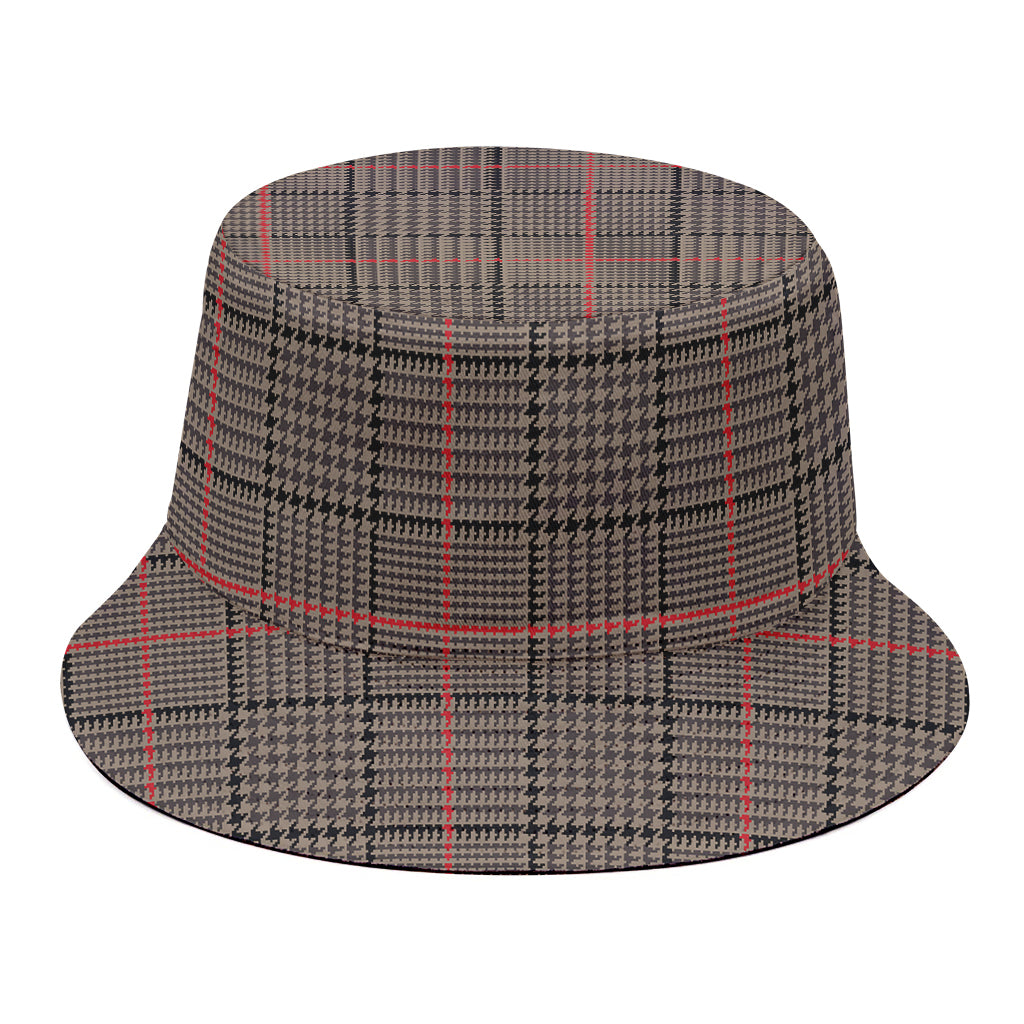Brown Prince of Wales Check Print Bucket Hat