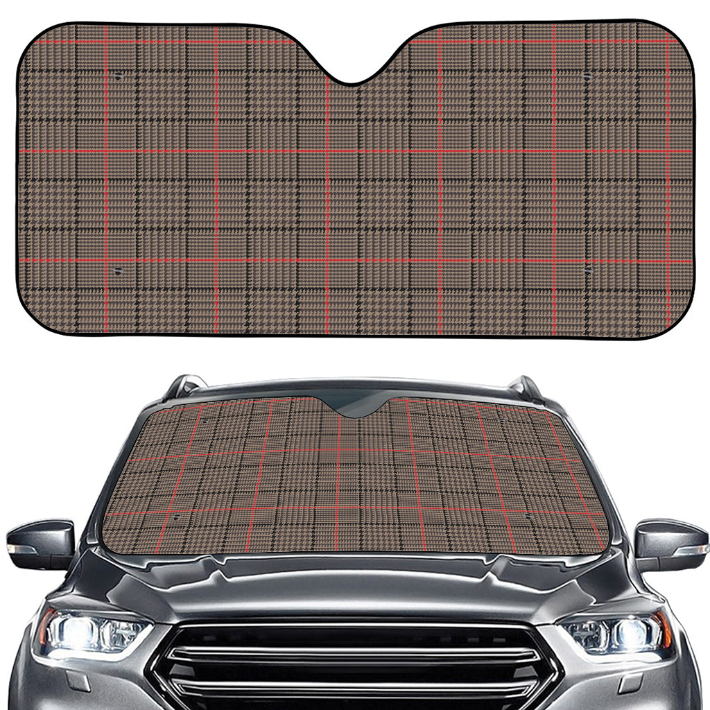 Brown Prince of Wales Check Print Car Windshield Sun Shade