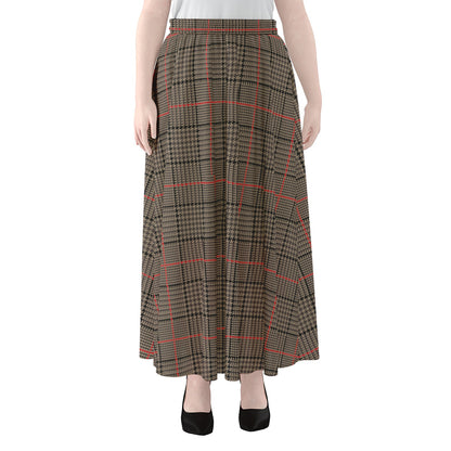 Brown Prince of Wales Check Print Chiffon Maxi Skirt
