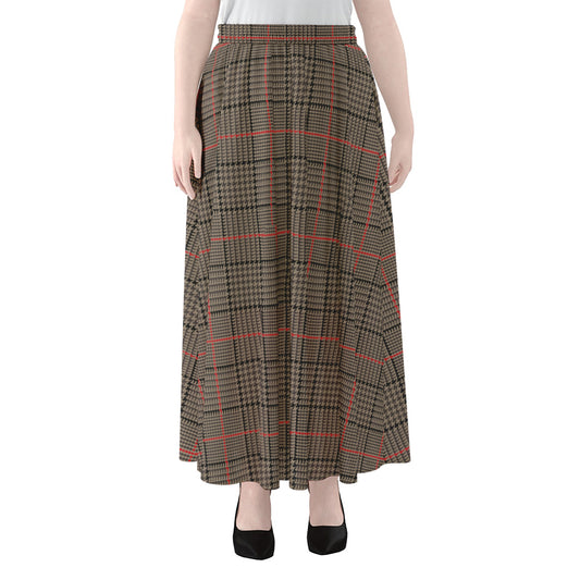 Brown Prince of Wales Check Print Chiffon Maxi Skirt