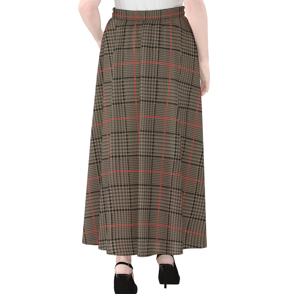 Brown Prince of Wales Check Print Chiffon Maxi Skirt