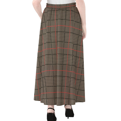 Brown Prince of Wales Check Print Chiffon Maxi Skirt