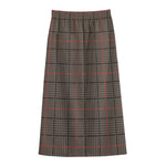 Brown Prince of Wales Check Print Cotton Front Slit Maxi Skirt