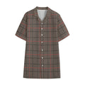 Brown Prince of Wales Check Print Cotton Hawaiian Shirt
