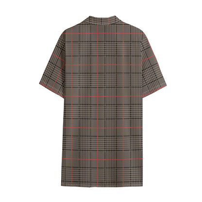 Brown Prince of Wales Check Print Cotton Hawaiian Shirt