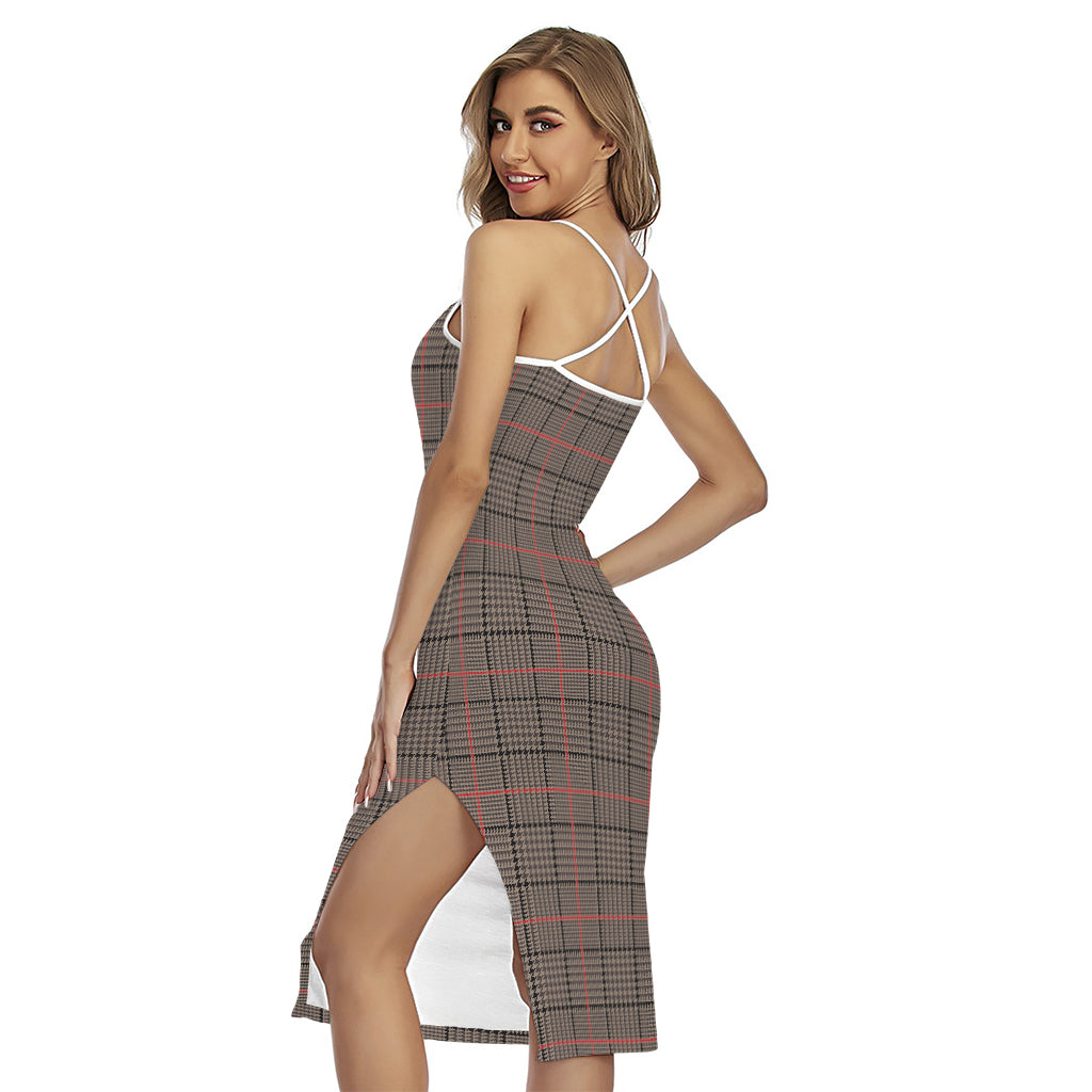 Brown Prince of Wales Check Print Cross Back Cami Dress