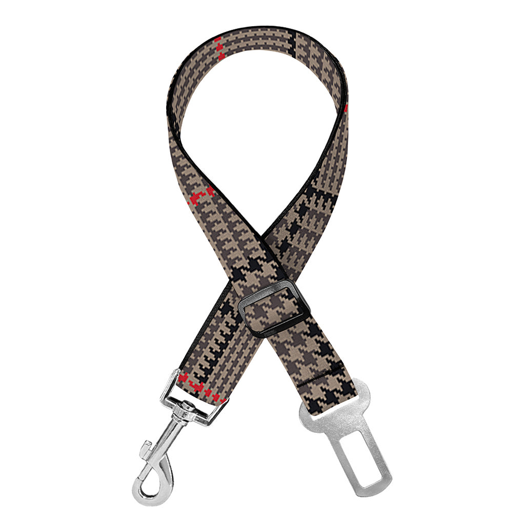 Brown Prince of Wales Check Print Dog Seat Belt
