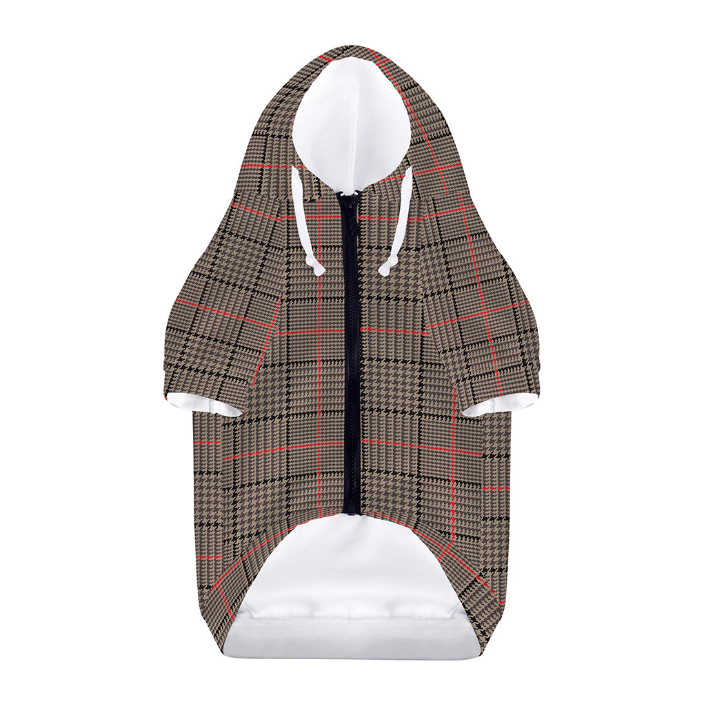 Brown Prince of Wales Check Print Dog Zip Up Hoodie