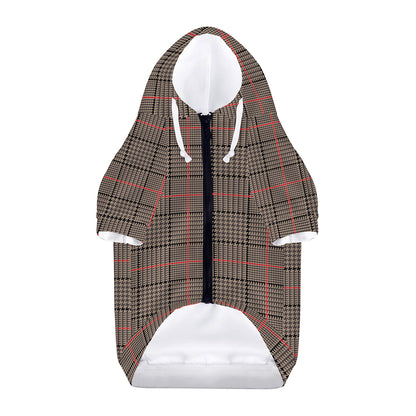 Brown Prince of Wales Check Print Dog Zip Up Hoodie