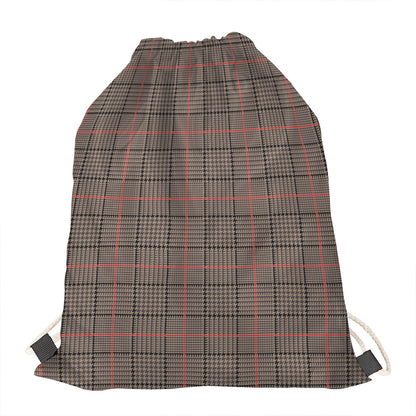 Brown Prince of Wales Check Print Drawstring Bag