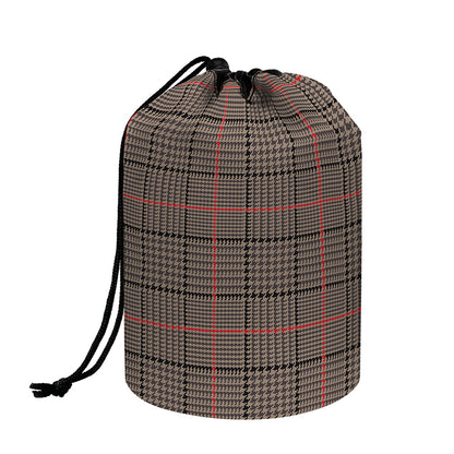Brown Prince of Wales Check Print Drawstring Makeup Bag
