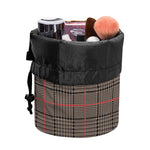 Brown Prince of Wales Check Print Drawstring Makeup Bag