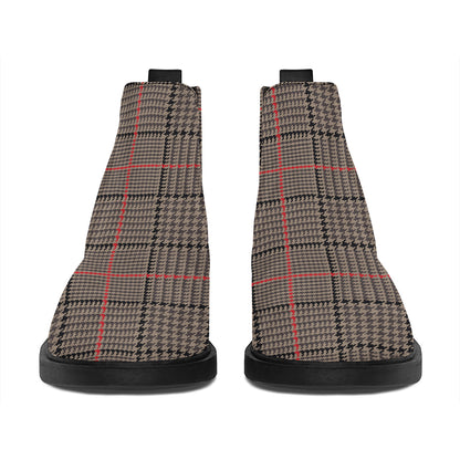 Brown Prince of Wales Check Print Flat Ankle Boots