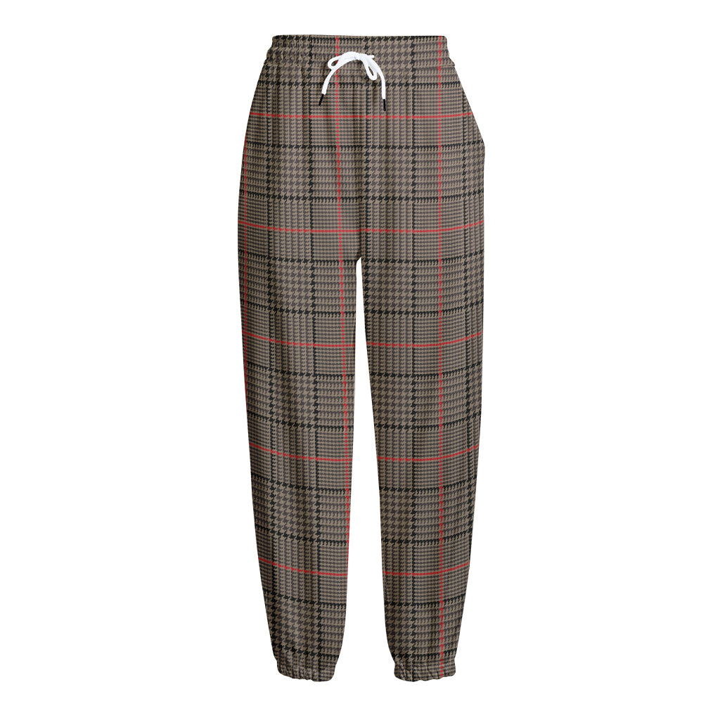 Brown Prince of Wales Check Print Fleece Lined Knit Pants