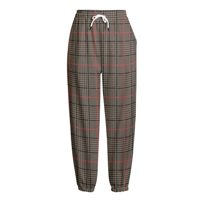 Brown Prince of Wales Check Print Fleece Lined Knit Pants