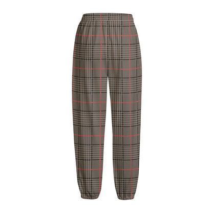 Brown Prince of Wales Check Print Fleece Lined Knit Pants
