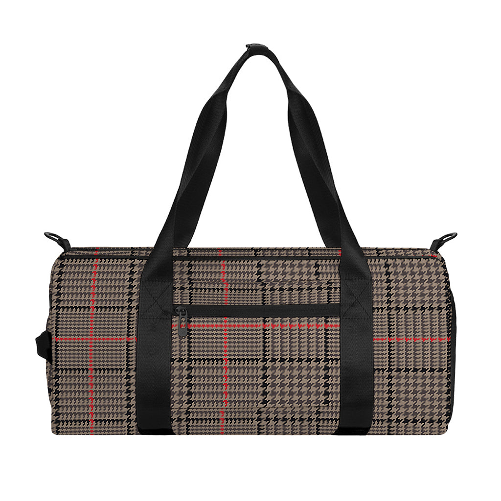 Brown Prince of Wales Check Print Gym Bag
