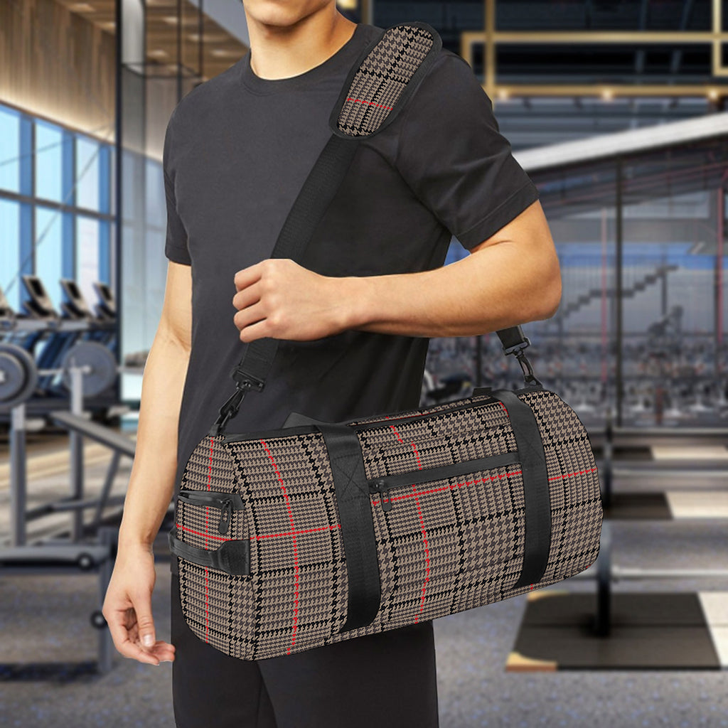Brown Prince of Wales Check Print Gym Bag