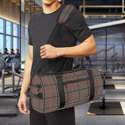 Brown Prince of Wales Check Print Gym Bag