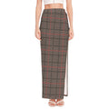 Brown Prince of Wales Check Print High Slit Maxi Skirt