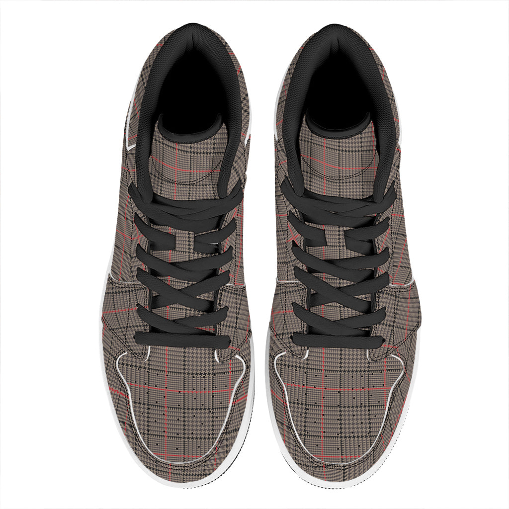 Brown Prince of Wales Check Print High Top Leather Sneakers
