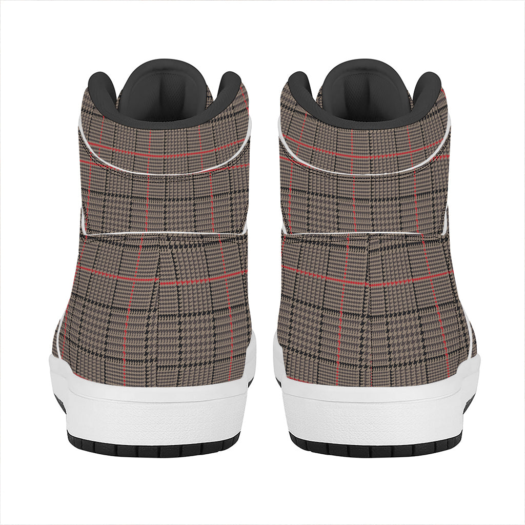 Brown Prince of Wales Check Print High Top Leather Sneakers