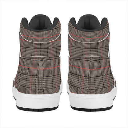 Brown Prince of Wales Check Print High Top Leather Sneakers