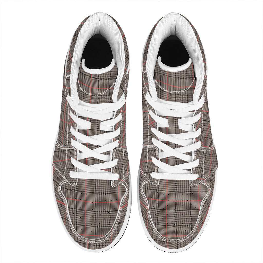Brown Prince of Wales Check Print High Top Leather Sneakers