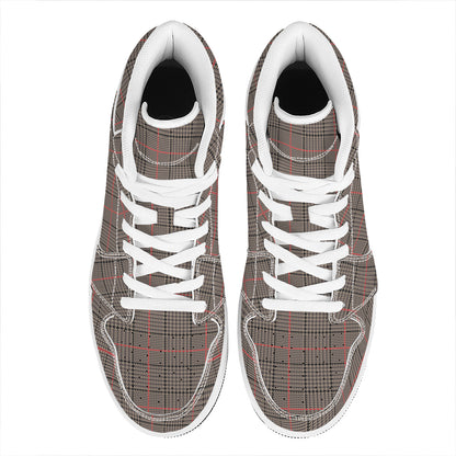 Brown Prince of Wales Check Print High Top Leather Sneakers