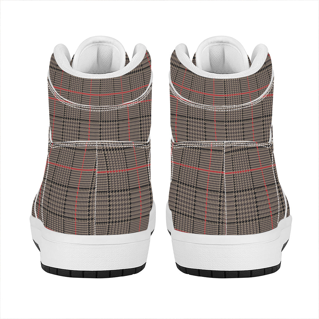 Brown Prince of Wales Check Print High Top Leather Sneakers