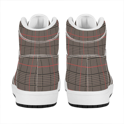 Brown Prince of Wales Check Print High Top Leather Sneakers