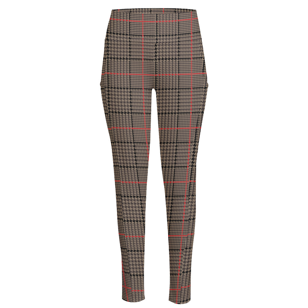 Brown Prince of Wales Check Print High-Waisted Pocket Leggings