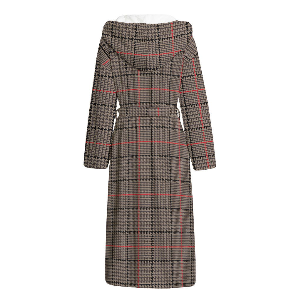 Brown Prince of Wales Check Print Hooded Bathrobe
