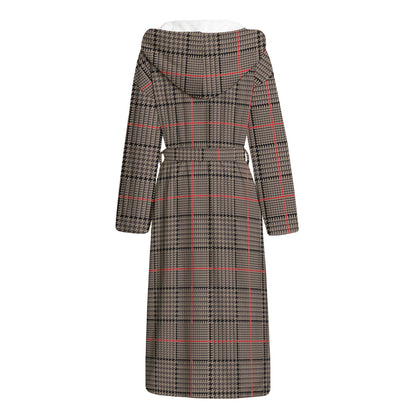 Brown Prince of Wales Check Print Hooded Bathrobe