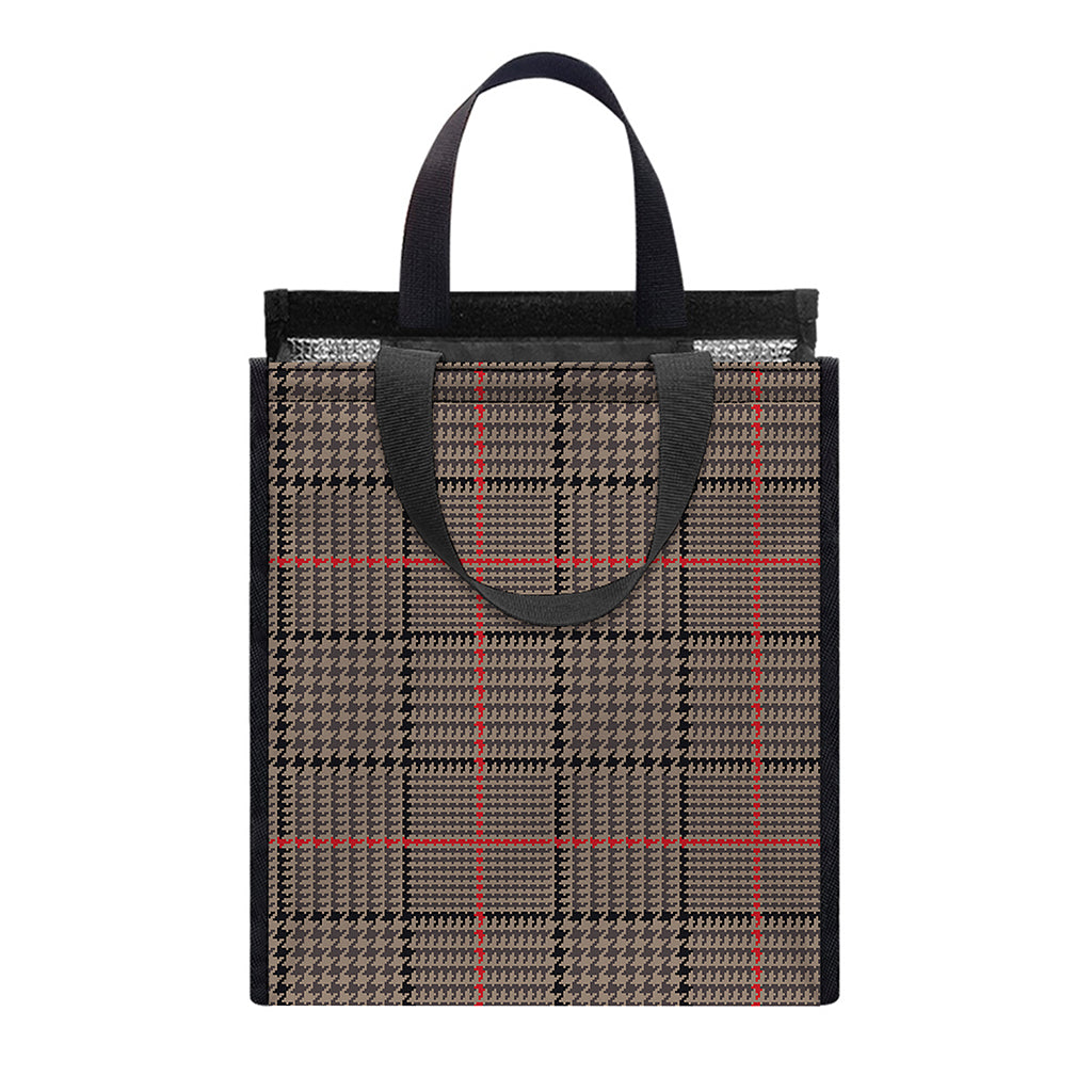 Brown Prince of Wales Check Print Insulated Lunch Tote