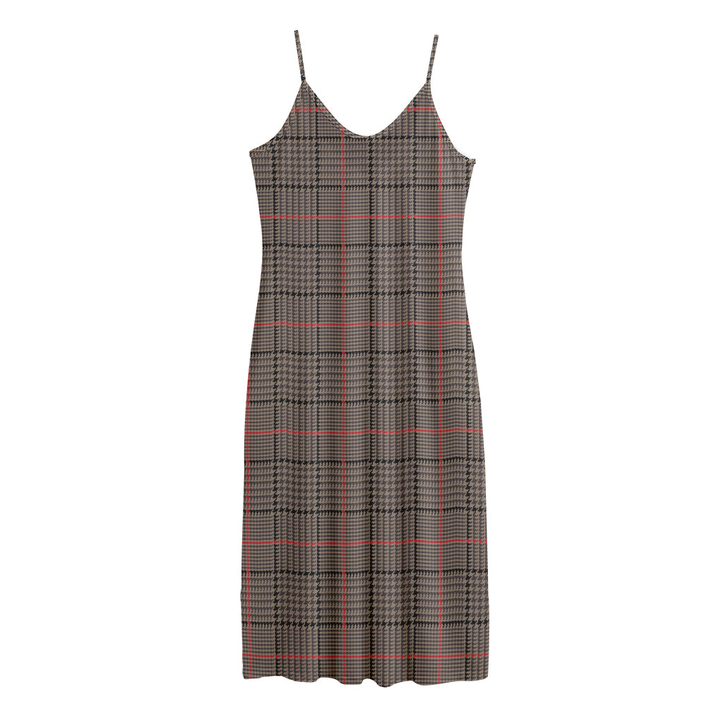 Brown Prince of Wales Check Print Jersey Midi Cami Dress