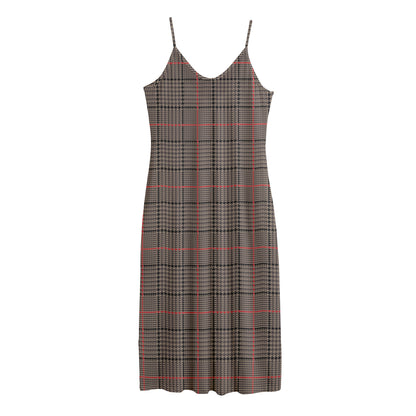Brown Prince of Wales Check Print Jersey Midi Cami Dress