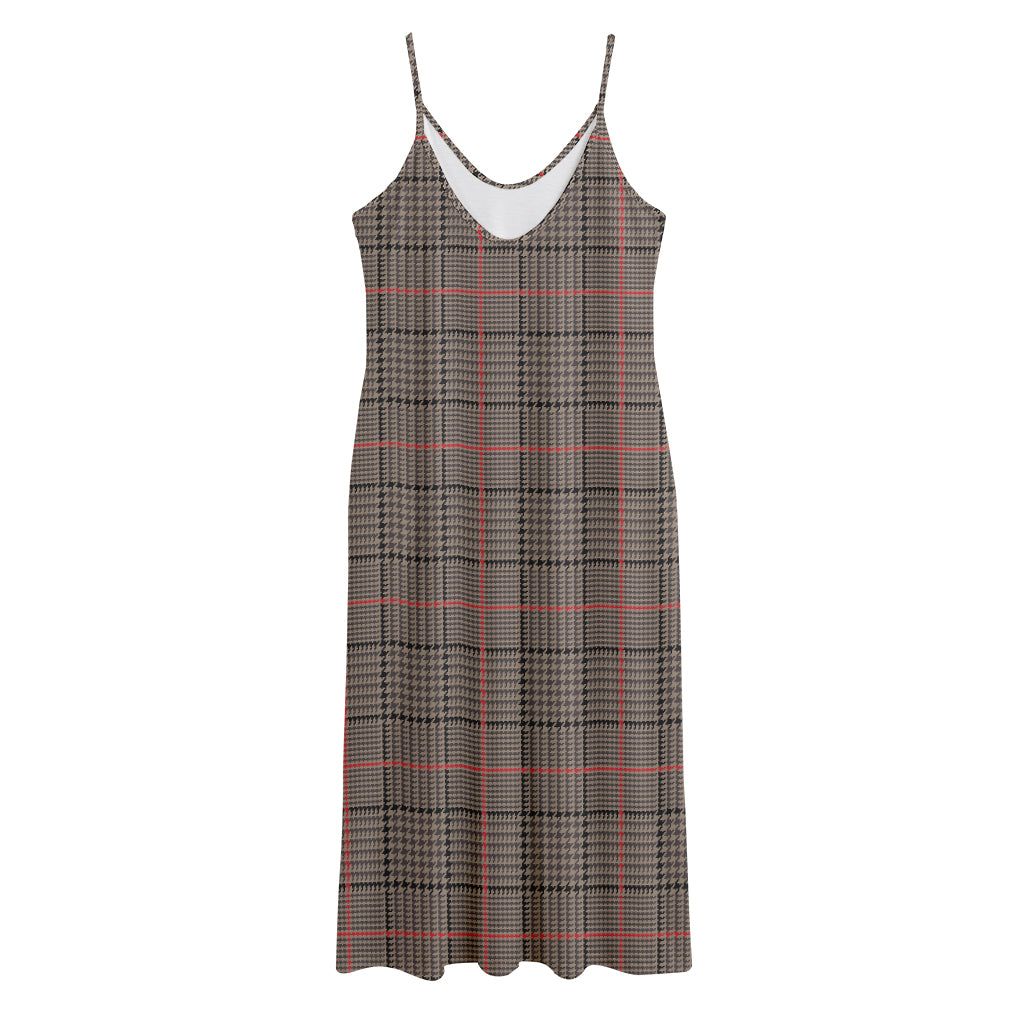 Brown Prince of Wales Check Print Jersey Midi Cami Dress