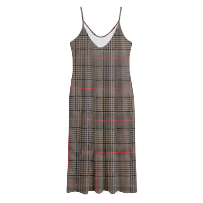 Brown Prince of Wales Check Print Jersey Midi Cami Dress