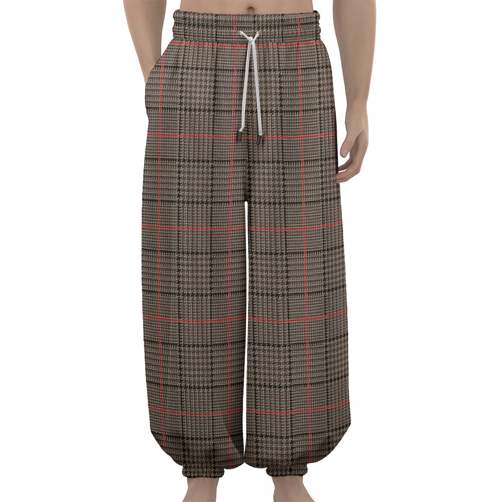 Brown Prince of Wales Check Print Lantern Pants