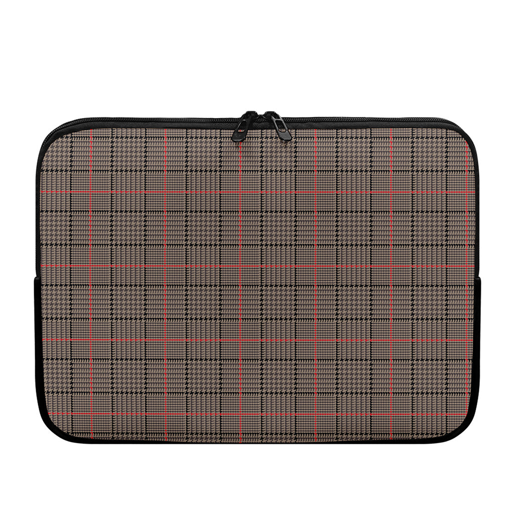 Brown Prince of Wales Check Print Laptop Sleeve