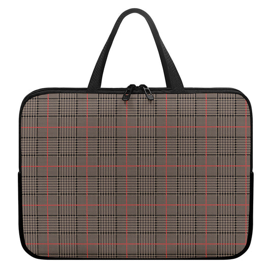 Brown Prince of Wales Check Print Laptop Sleeve With Handle