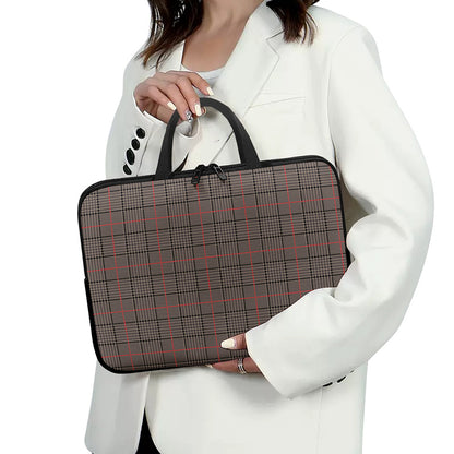Brown Prince of Wales Check Print Laptop Sleeve With Handle
