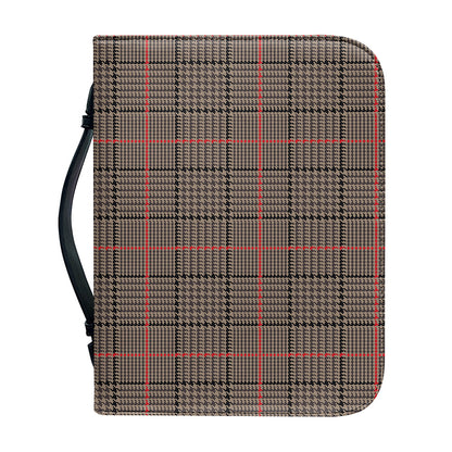 Brown Prince of Wales Check Print Leather Bible Cover