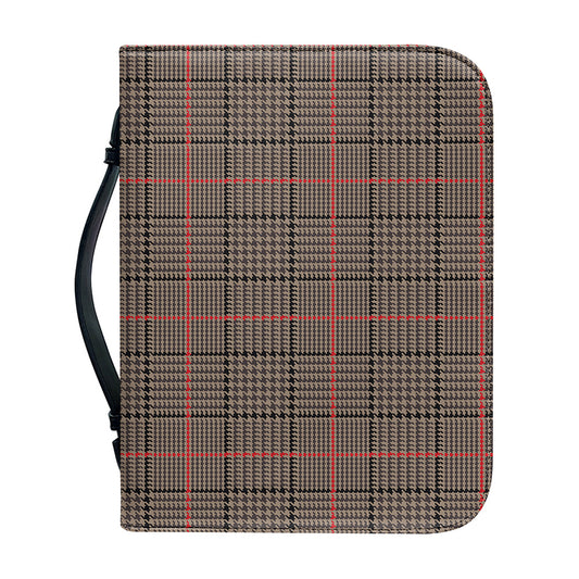 Brown Prince of Wales Check Print Leather Bible Cover