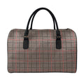 Brown Prince of Wales Check Print Leather Duffel Bag