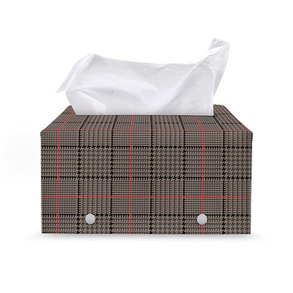 Brown Prince of Wales Check Print Leather Tissue Box Cover